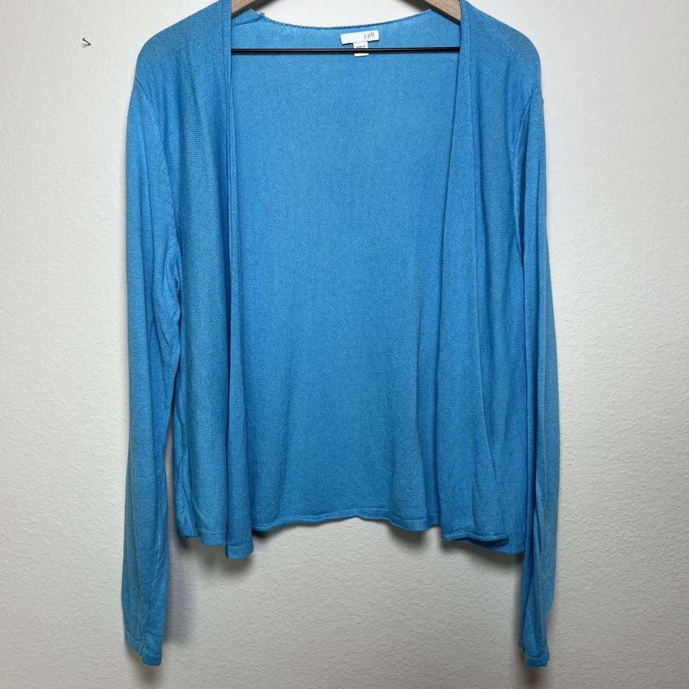 J. Jill Women Linen Cardigan Top Large Lagenlook Coastal Open Front Long Sleeve‎
